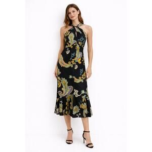 Max Mara Silk Paisley Midi Dress Twist Front US 4